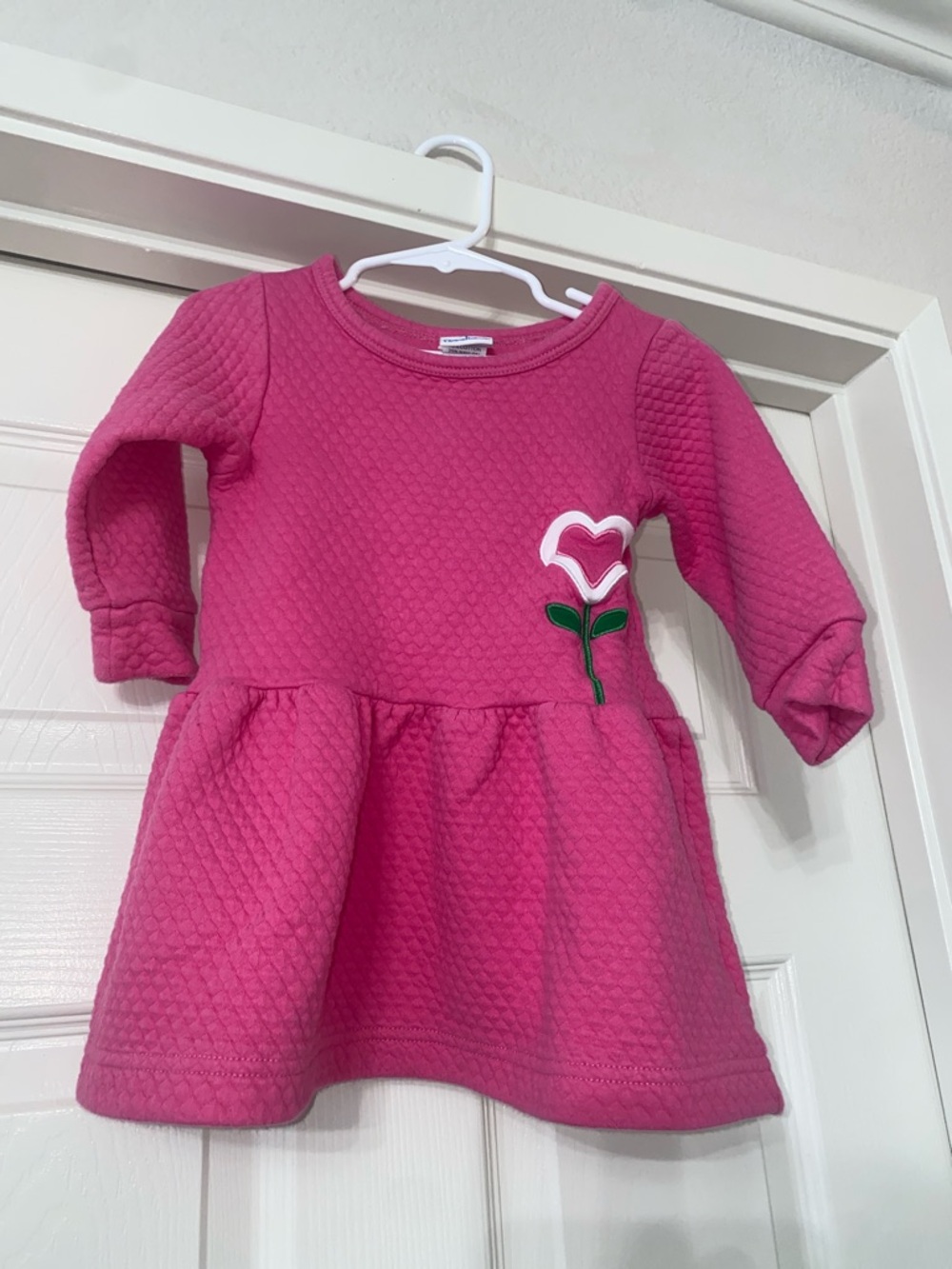 Florence Eiseman Pink Quilted Long-Sleeve Dress with Heart Flower. Size 3T